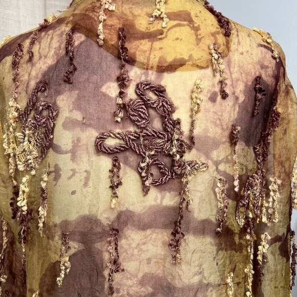 Sandy Starkman Tassle Applique Blouse Button Front Women's Size Medium Brown/Tan - Picture 8 of 9